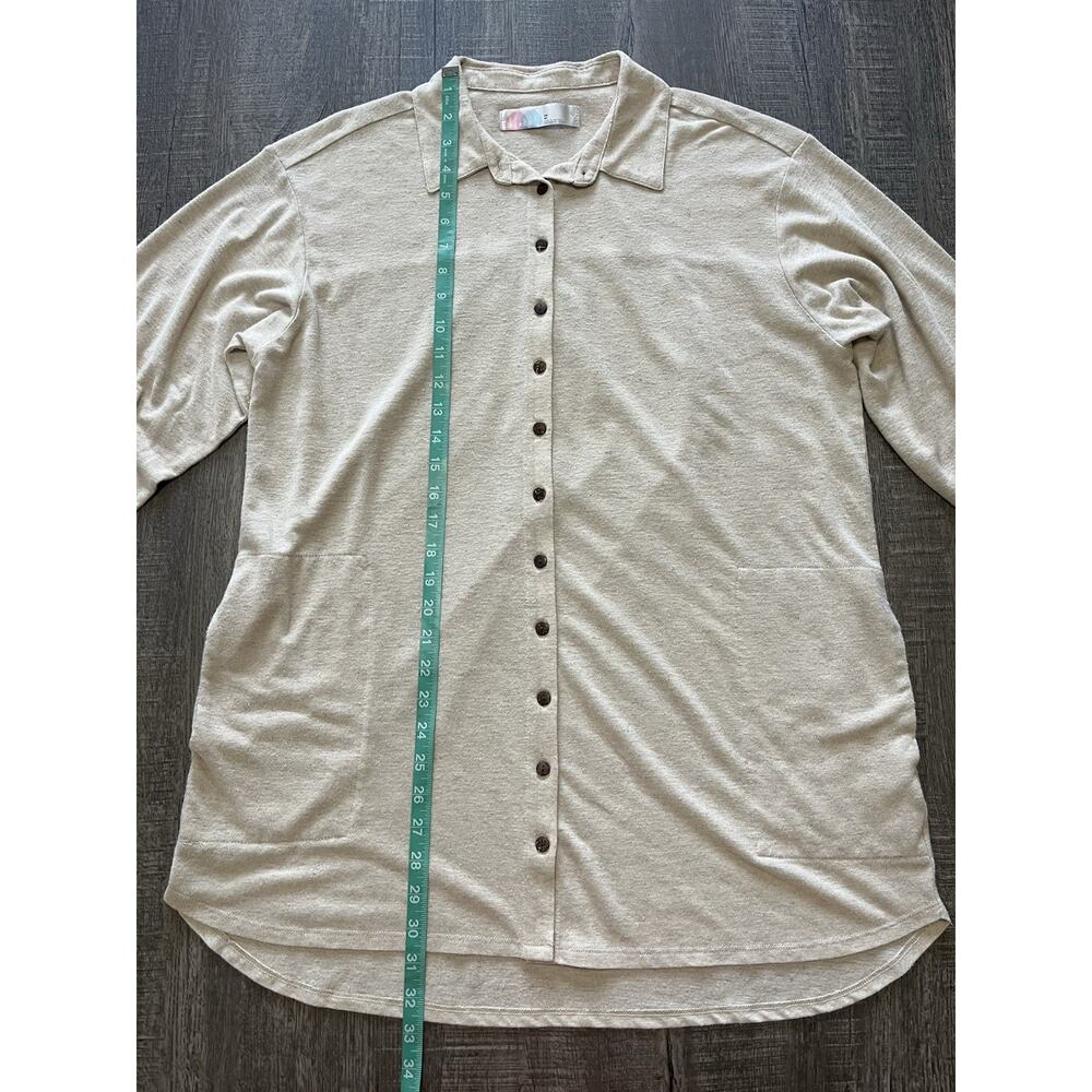 Free People Beach Linen Blend Smocked Cuff Button Down Shirt Dress Oatmeal XS - Picture 12 of 13